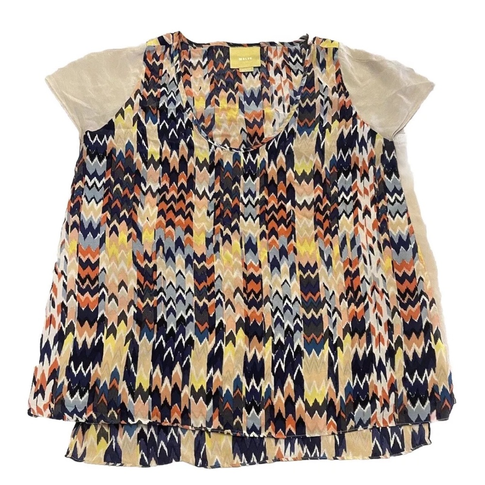 Anthropologie Brand Maeve  100% Silk Blouse Chevron Size Medium